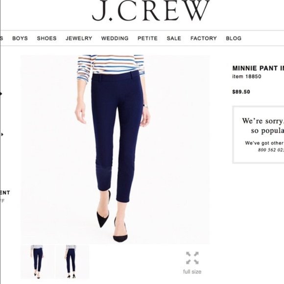 J.Crew Minnie Pant Stretch Cotton Cropped Skinny Twill Dark Navy Blue 6 - Picture 2 of 11